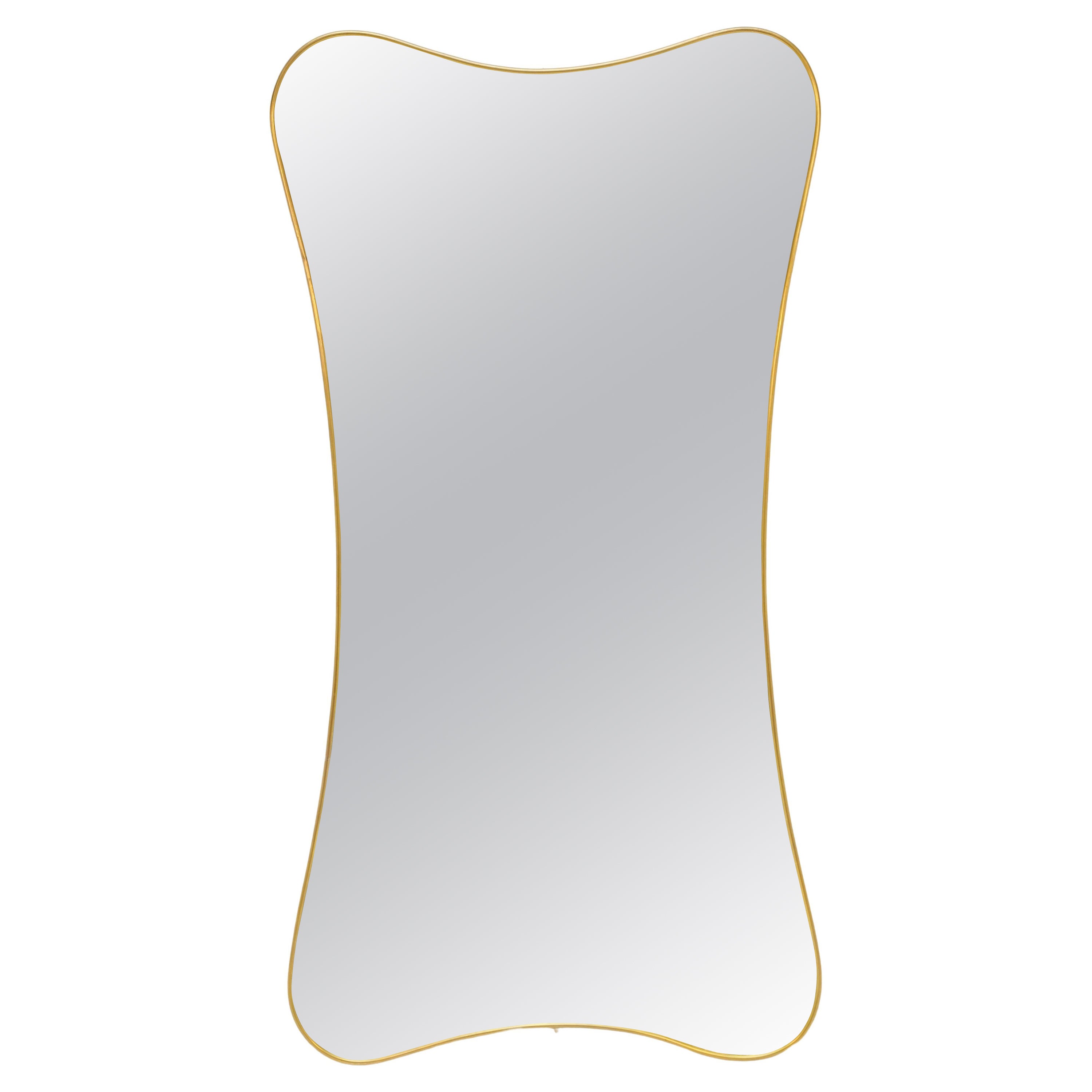Italian Modern Gio Ponti Style Wall Mirror in Brass Frame (H 48 x W 25) For Sale