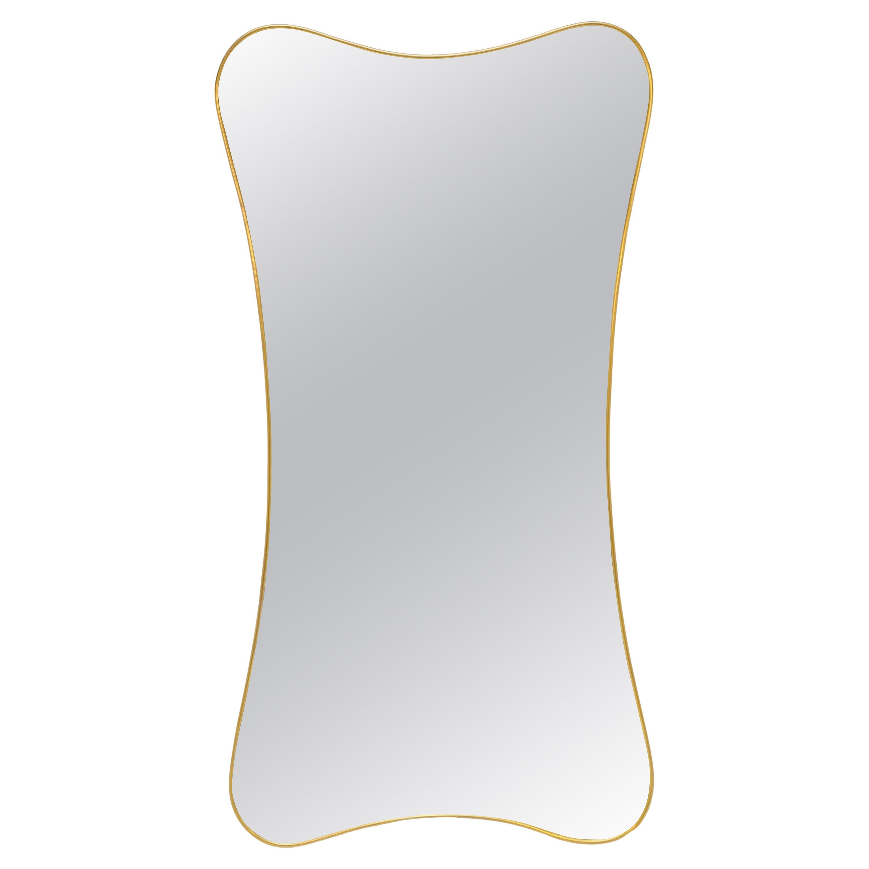 Miroir mural moderne italien de style Gio Ponti avec cadre en laiton (H 48 x L 25)