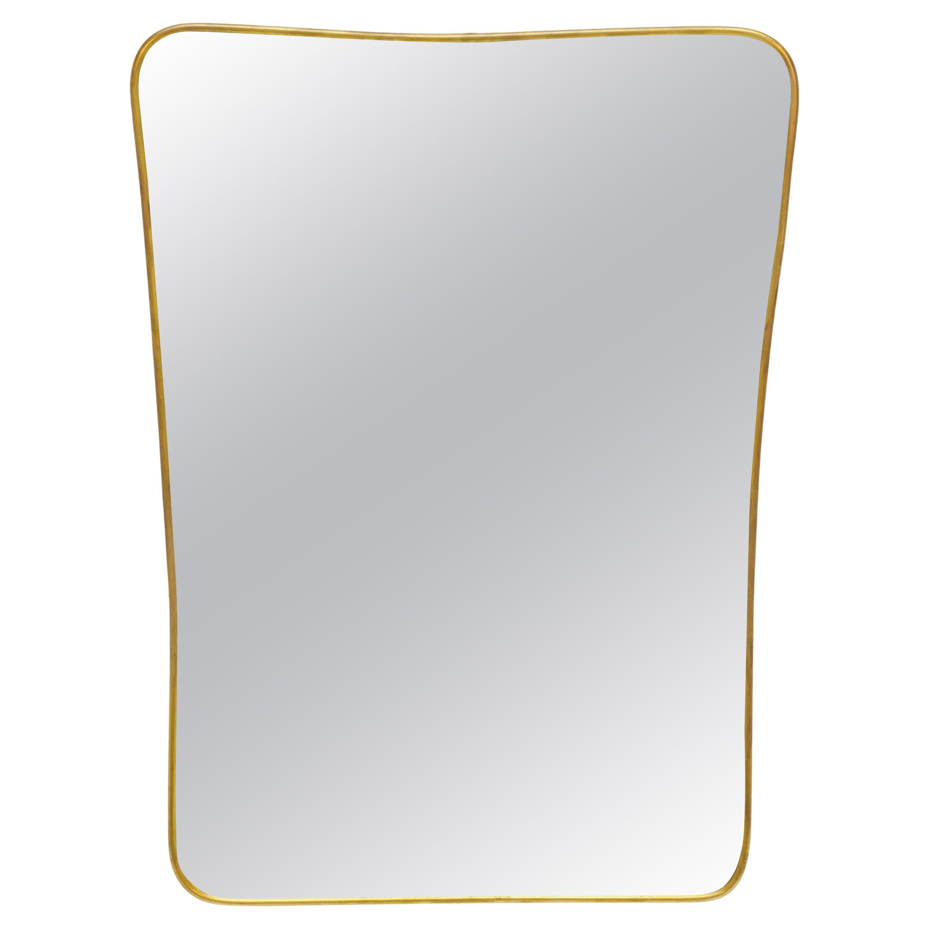 Italian Modern Gio Ponti Style Wall Mirror in Brass Frame (H 27 1/4 x W 19 3/4) For Sale