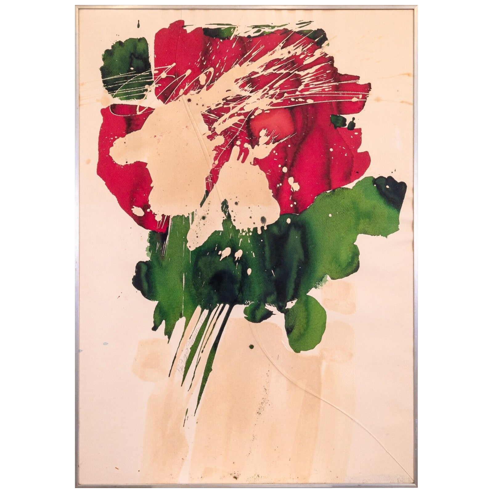 Ray Frost Fleming Rojo y verde Abstracto Acuarela contemporánea sobre papel firmada