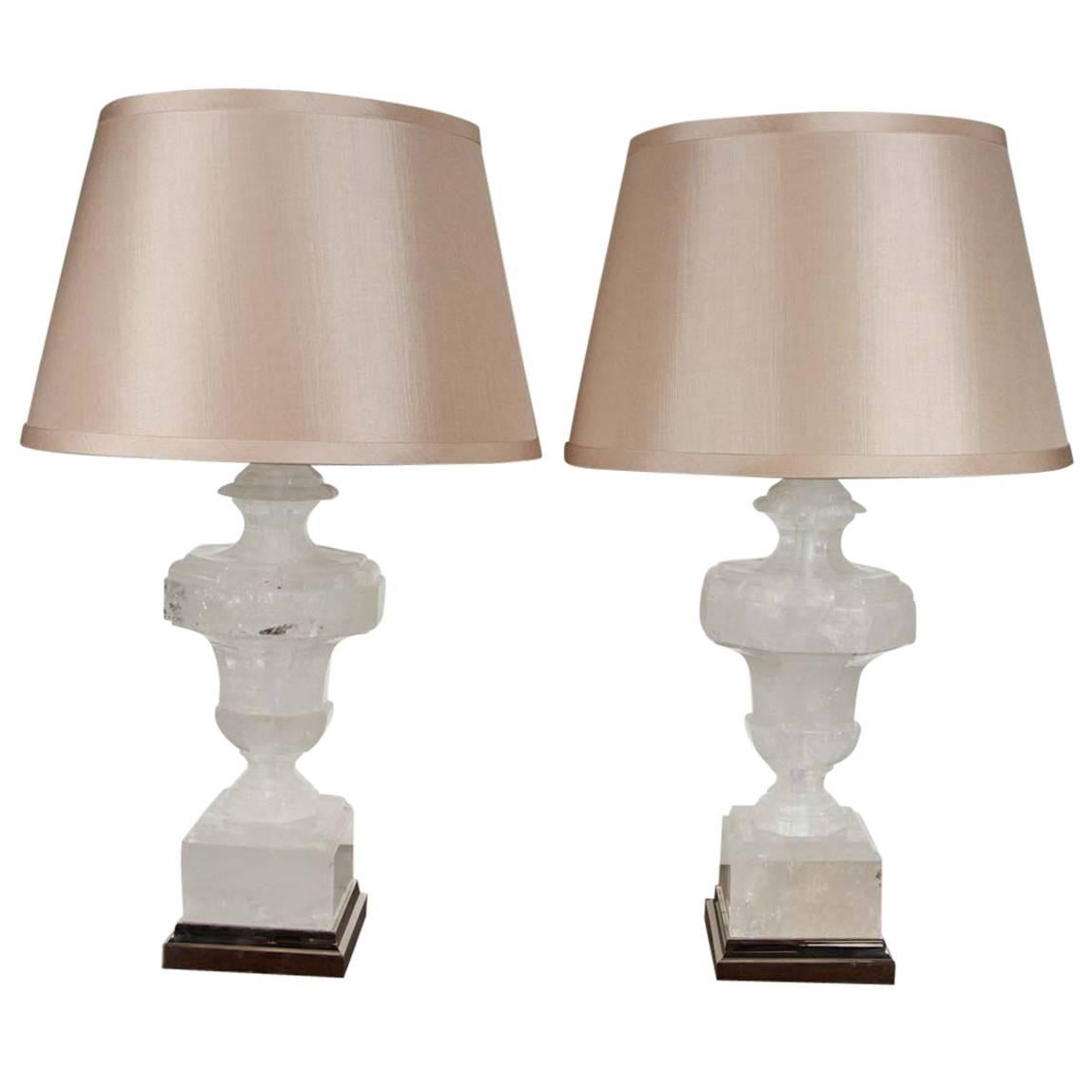 Pair of Solid, Rock Crystal Lamps