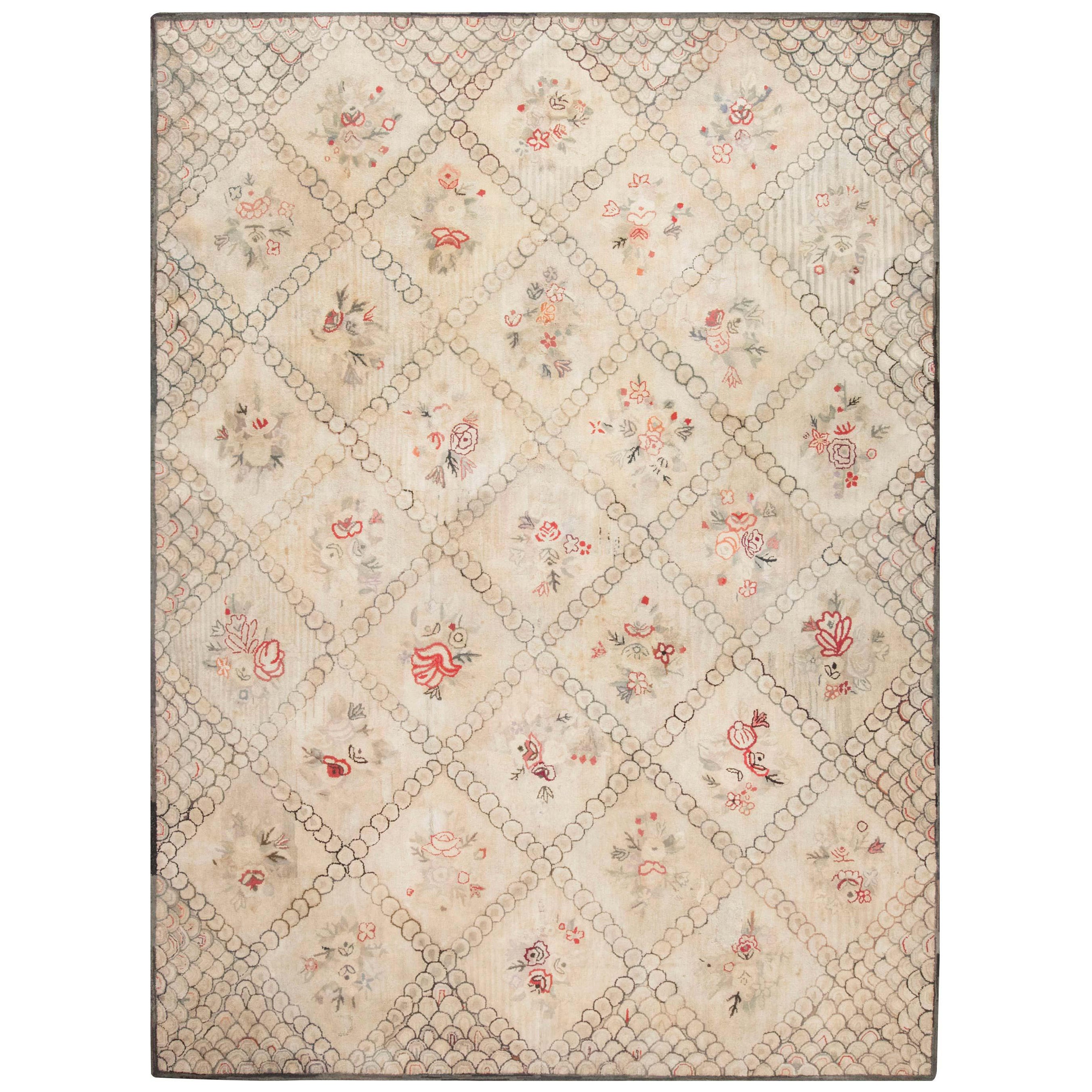 Vintage Hooked Floral Handmade Wool Teppich