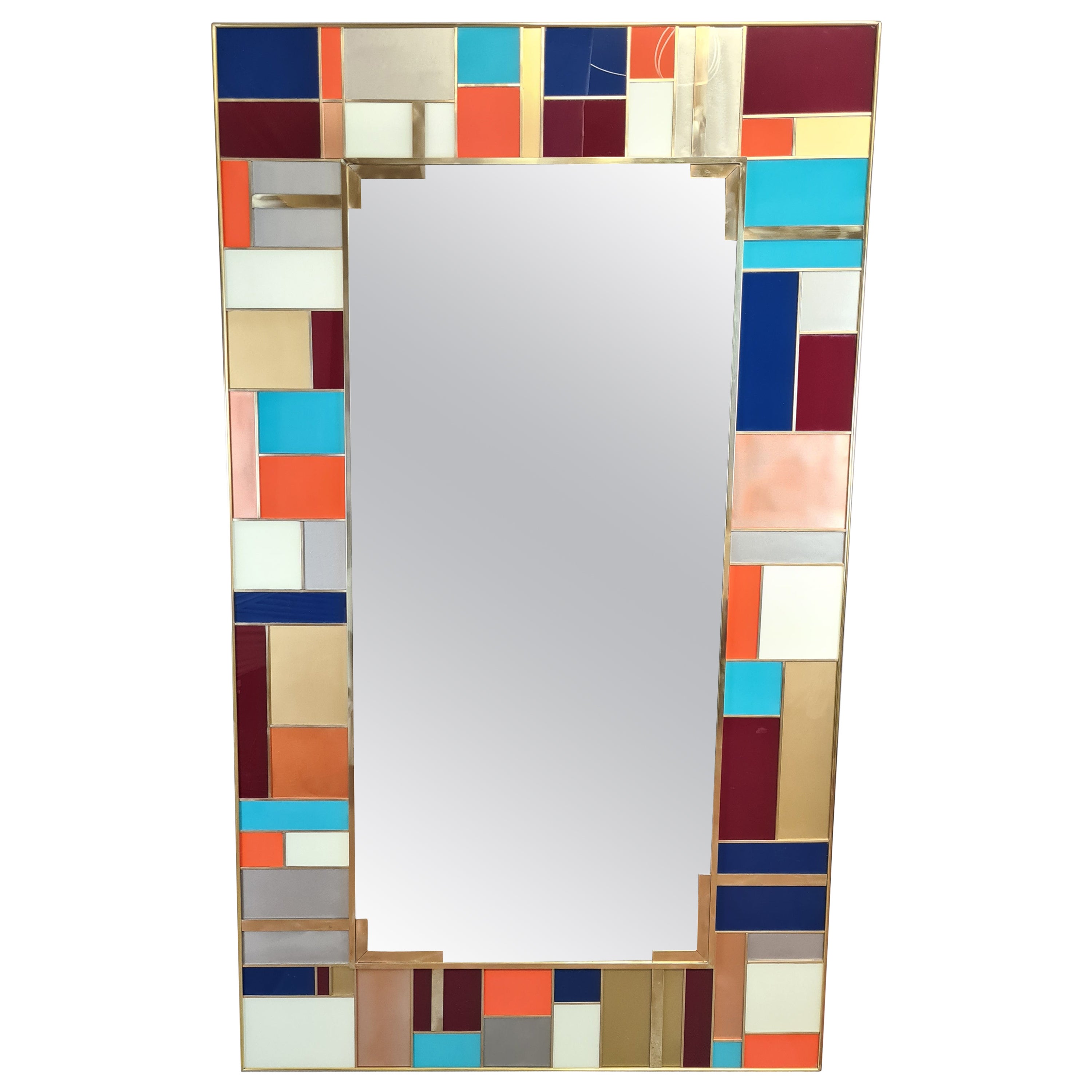Miroirs de Murano multicolores pour mur avec inserts en laiton disponibles en vente