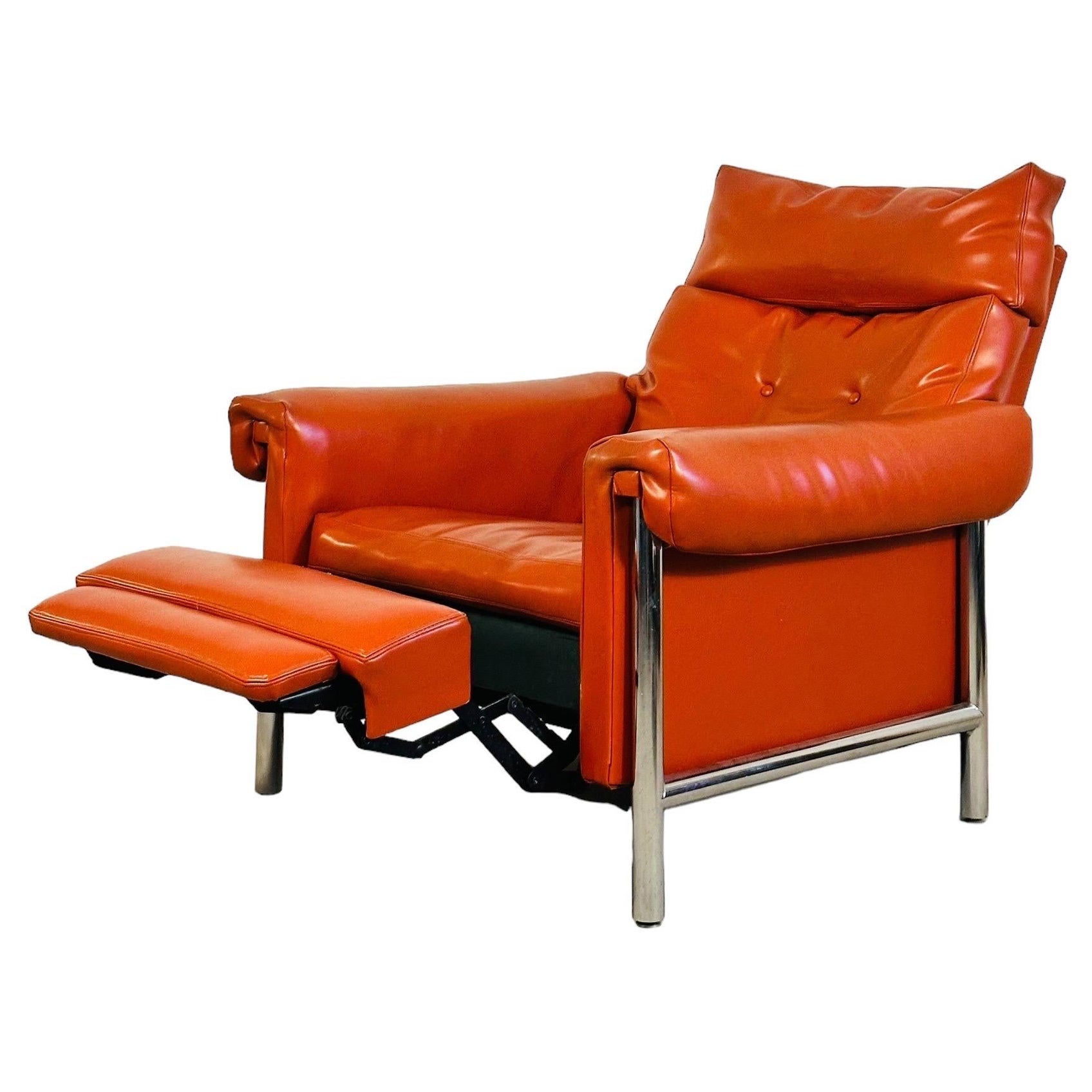 Mid Century Modern Chrome Recliner Lounge Chair For Sale