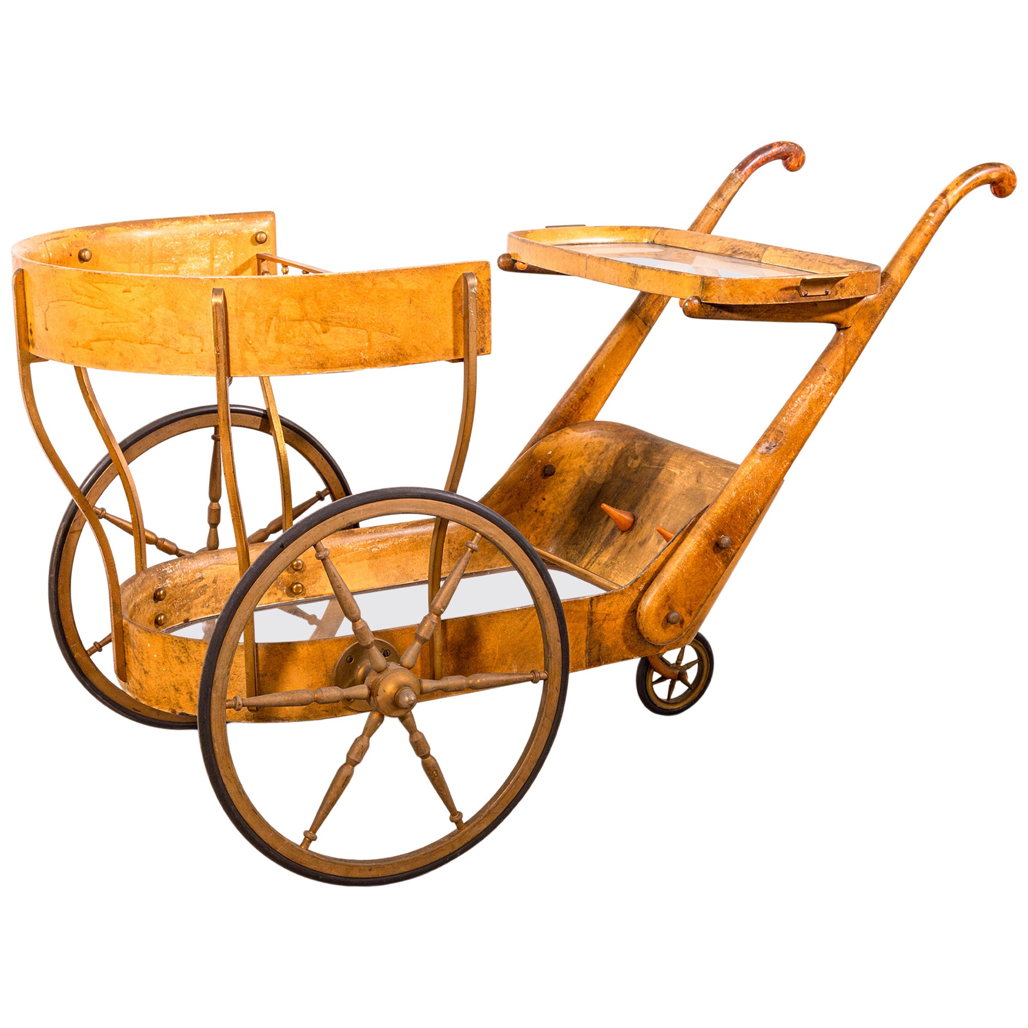 Bar-Servierwagen aus Ziegenleder und Messing von Aldo Tura, Vintage, 1950er Jahre, Mid-Century Modern