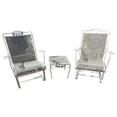 Retro Rare Russell Woodard Rocking chairs + Side Table, Salterini, Wrought Iron, MCM