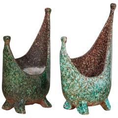 Pair of Turquoise Glazed Accolay Planters