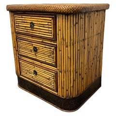 Vintage BoHo Chic Pencil Reed End Table with Drawers