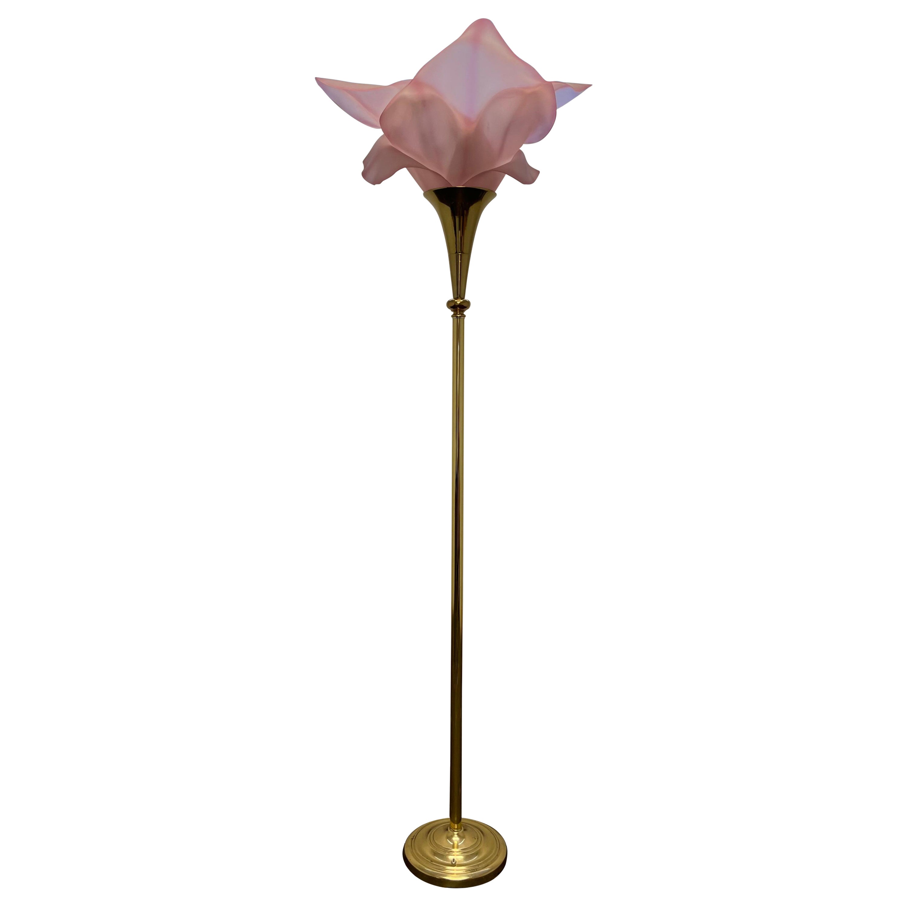 Vintage Rougier Style Acrylic Flower Brass Floor Lamp For Sale