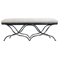 Late 20th century hand wrought iron newly upholstered bench