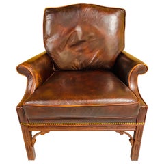 Vintage weathered dark brown leather classical style club chair