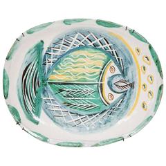 Welsh Pottery Low Dish with Painting of a Fish