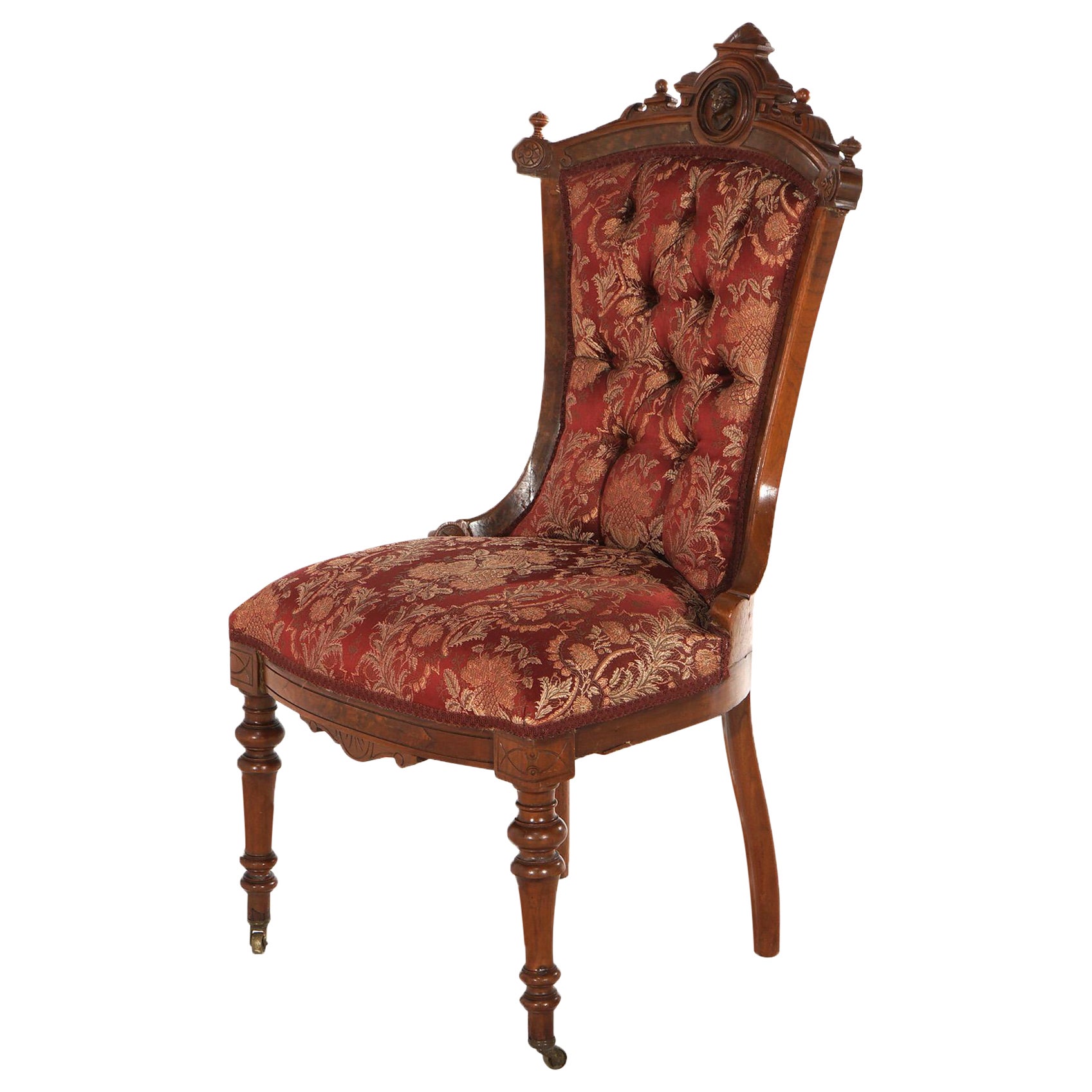 Antique John Jelliff Renaissance Revival Carved Walnut Side Chair C1880 For Sale