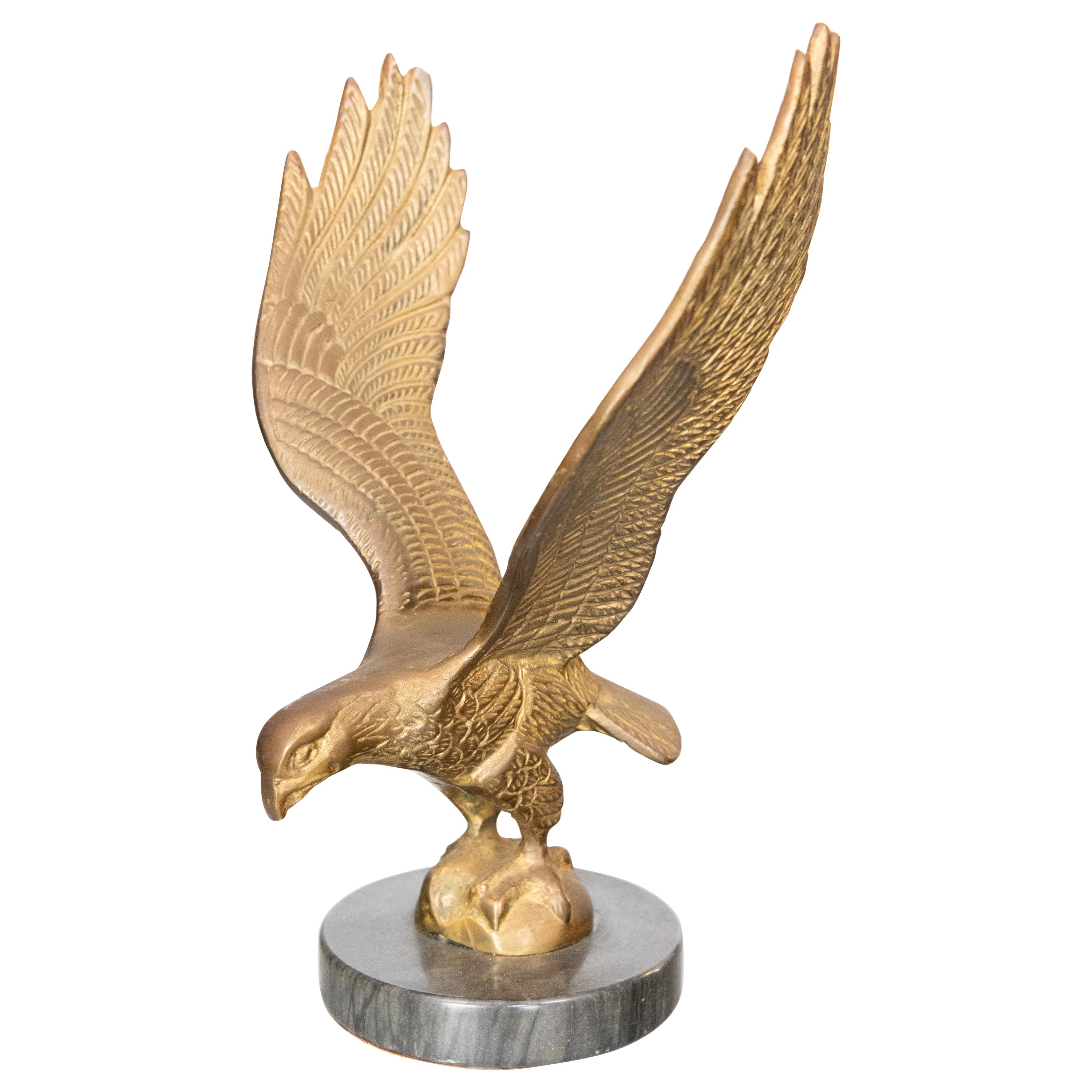 Vintage Federal Brass Eagle Sculpture With Marble Base For Sale