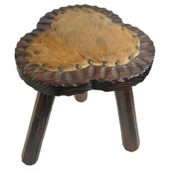 Silla Trípode de Madera Brutalista Moderna de Mediados de Siglo Taburete Reposapiés, España Vintage