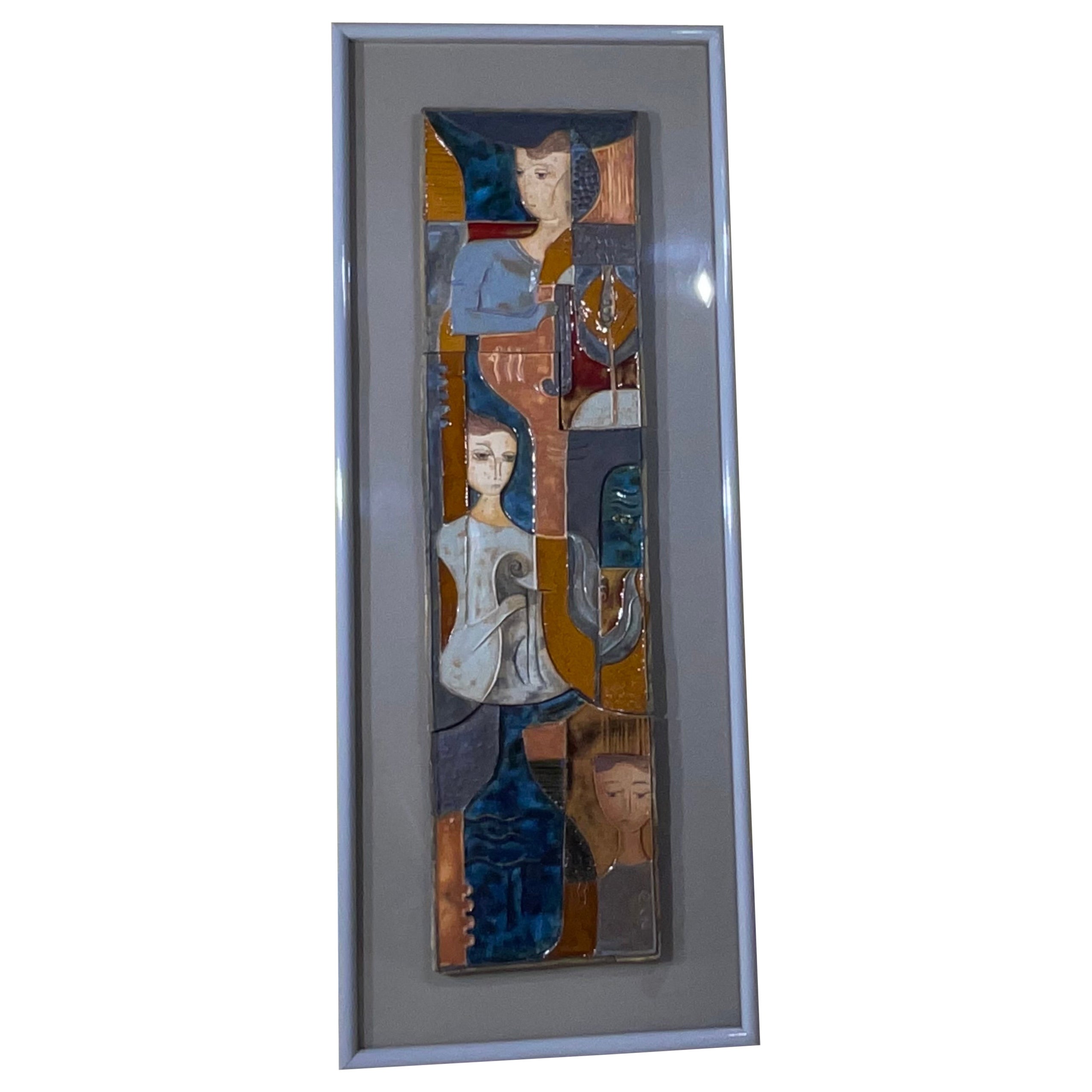 Modernist Horizontal Figurative Ceramic Tile Wall Hanging  For Sale