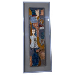 Vintage Modernist Horizontal Figurative Ceramic Tile Wall Hanging 