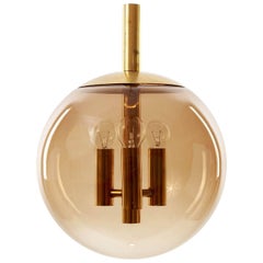 Limburg Pendant Light Brass and Amber Tone Glass Globe, 1960s