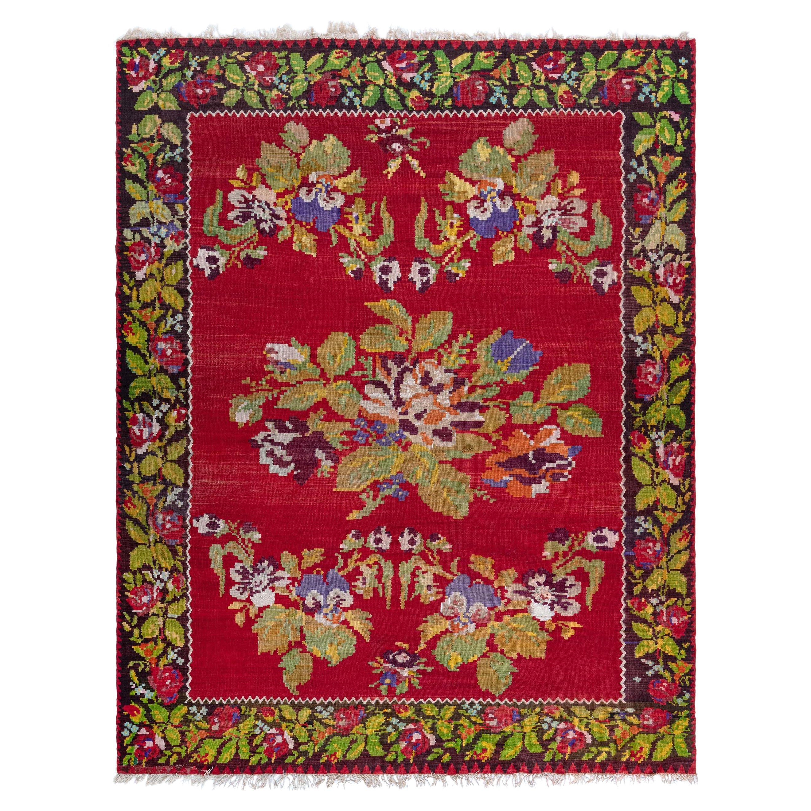Antique Bessarabian Red Rug For Sale