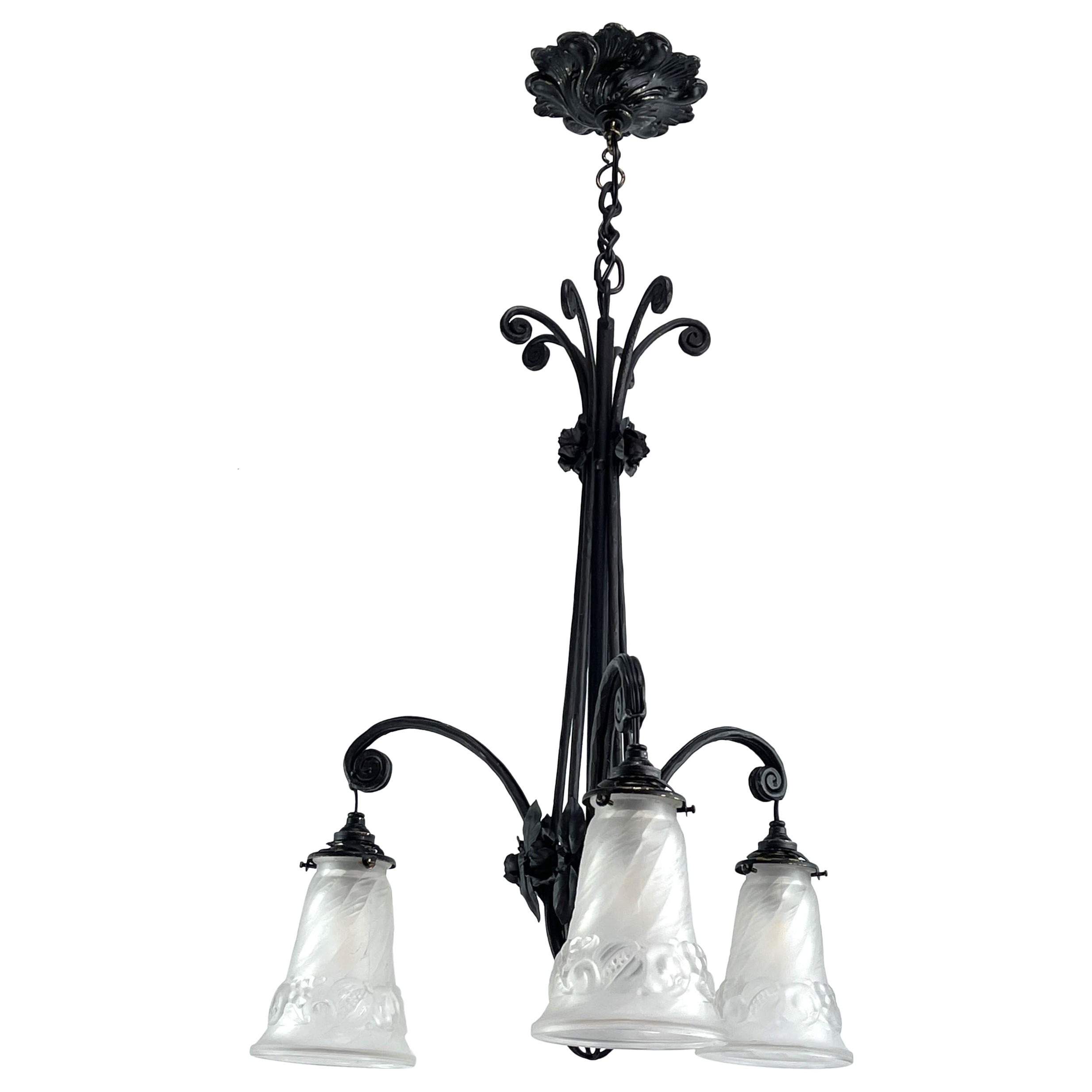 Art Deco wrought iron Ceiling Lamp, 1920s For Sale