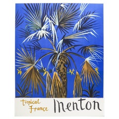 Sutherland, Original Travel Poster, Menton French Riviera, Beach, Palm Tree 1964