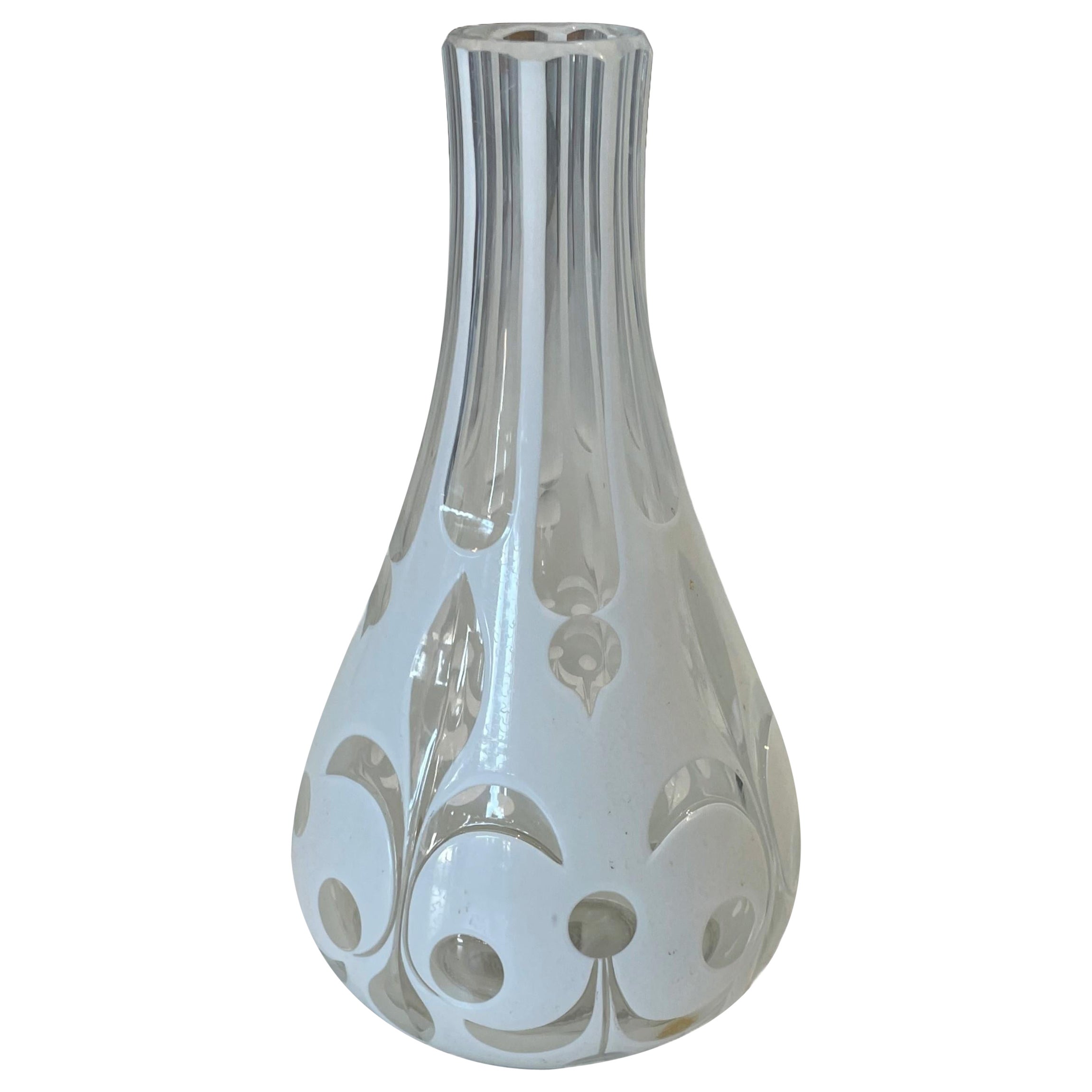 Antique 19th Century White Cut to Clear Bohemian Overlay Glass Vase For Sale