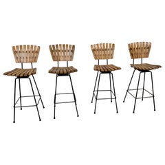 Vintage  Set of 4 Mid-Century Arthur Umanoff Slat Style Bar Stools