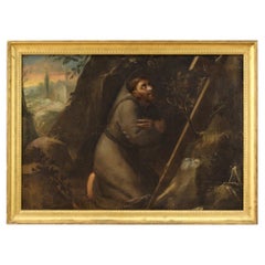 huile sur toile du 18e siècle encadrée Peinture religieuse italienne Saint François 1720