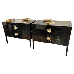 Pair of Black Lacquered Chests with Inlaid Star Pattern