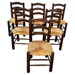 Ensemble de 6 chaises jonc de style Charlotte Perriand