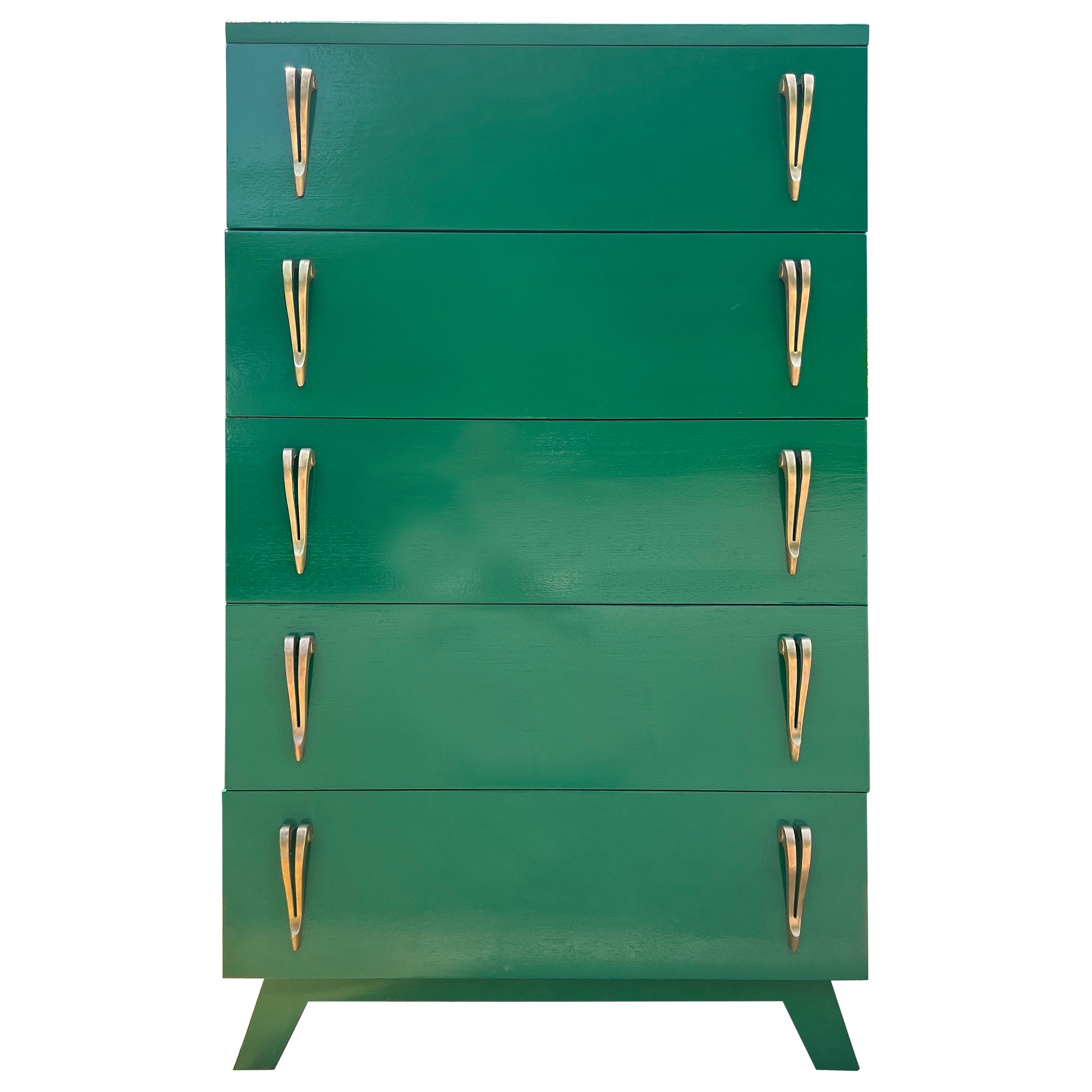 1950s Newly Lacquered Mid-Century Art Deco Style 5 Drawer Tall Chest For Sale