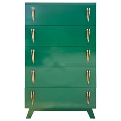 Vintage 1950s Newly Lacquered Mid-Century Art Deco Style 5 Drawer Tall Chest