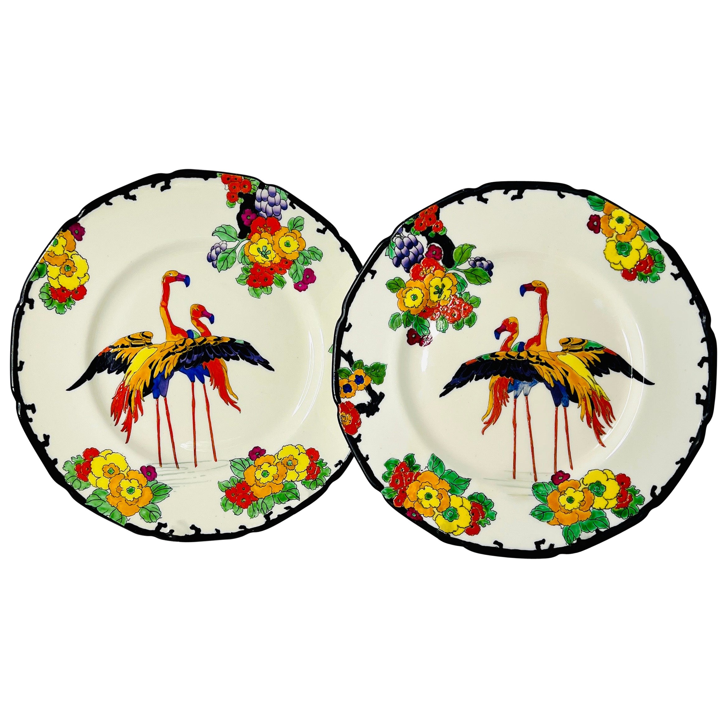 Set of 12 Royal Doulton Vibrant Enamel Art Deco Flamingo Dinner Plates  For Sale