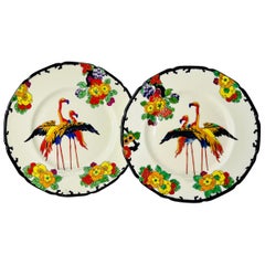 Lot de 12 assiettes plates Art Déco Flamingo Royal Doulton en émail vibrant 