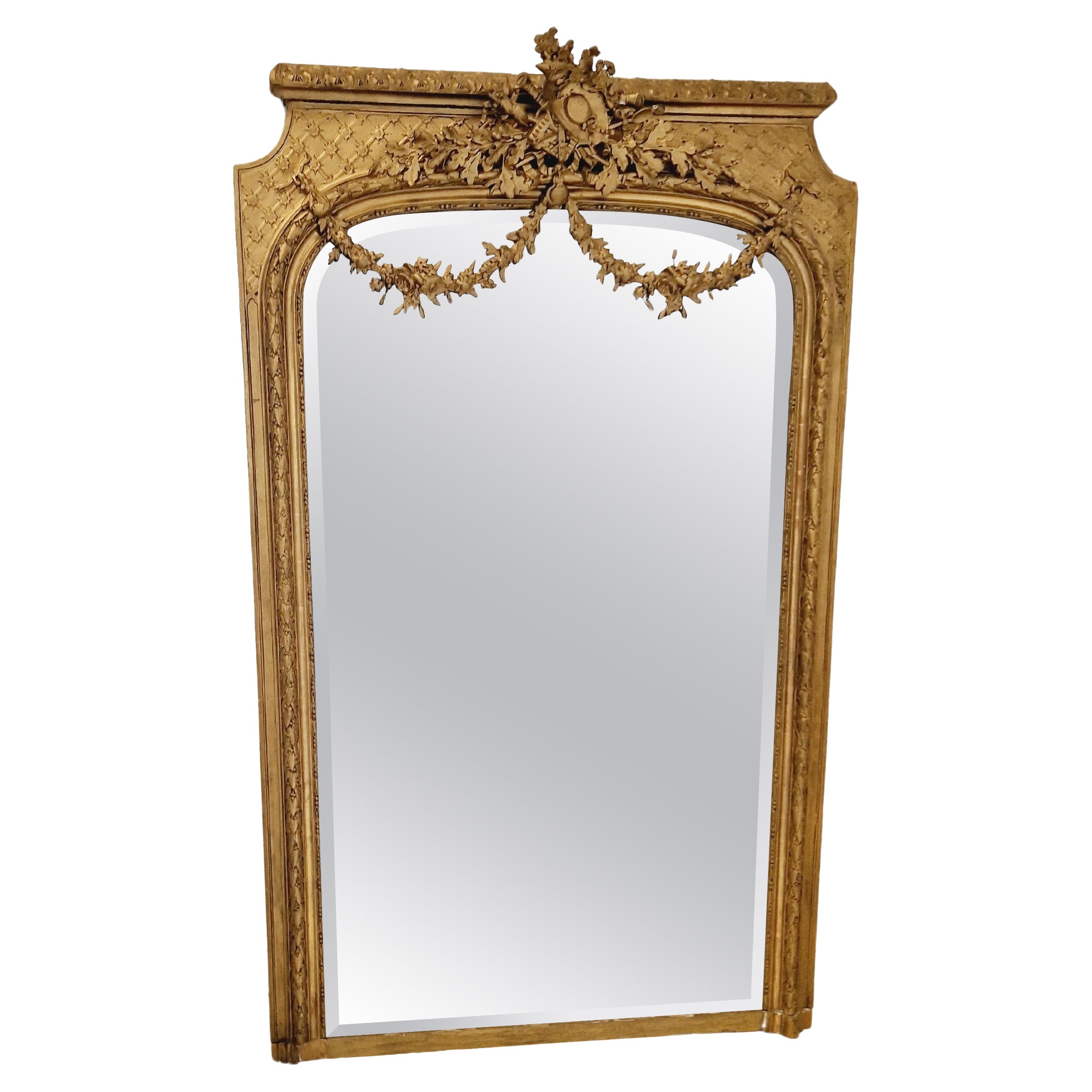Grand miroir français du 19ème siècle de style Louis XVI 