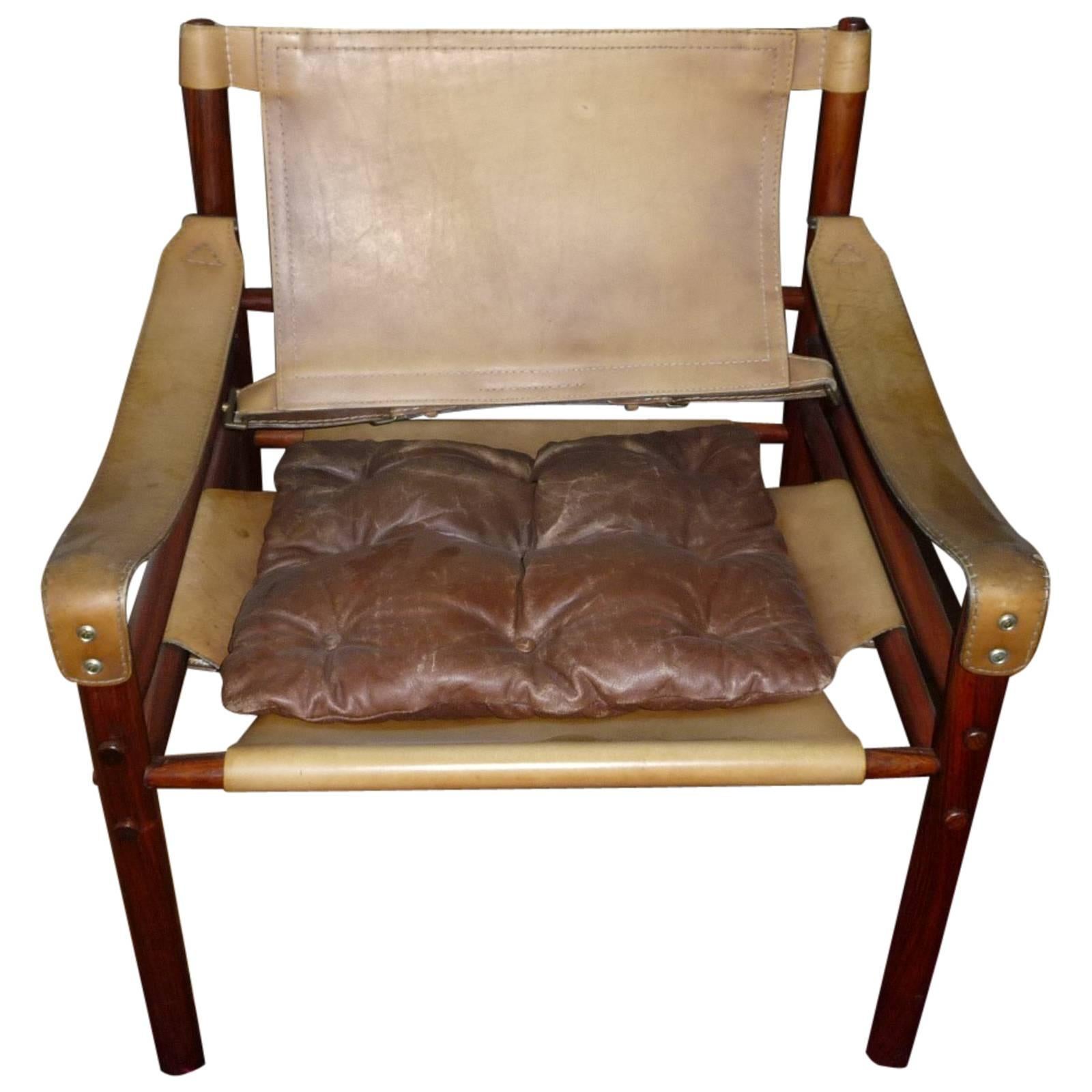 Arne Norell Sirocco Safari Lounge Chair, Rio Rosewood and Leather, 1960s, Danish For Sale