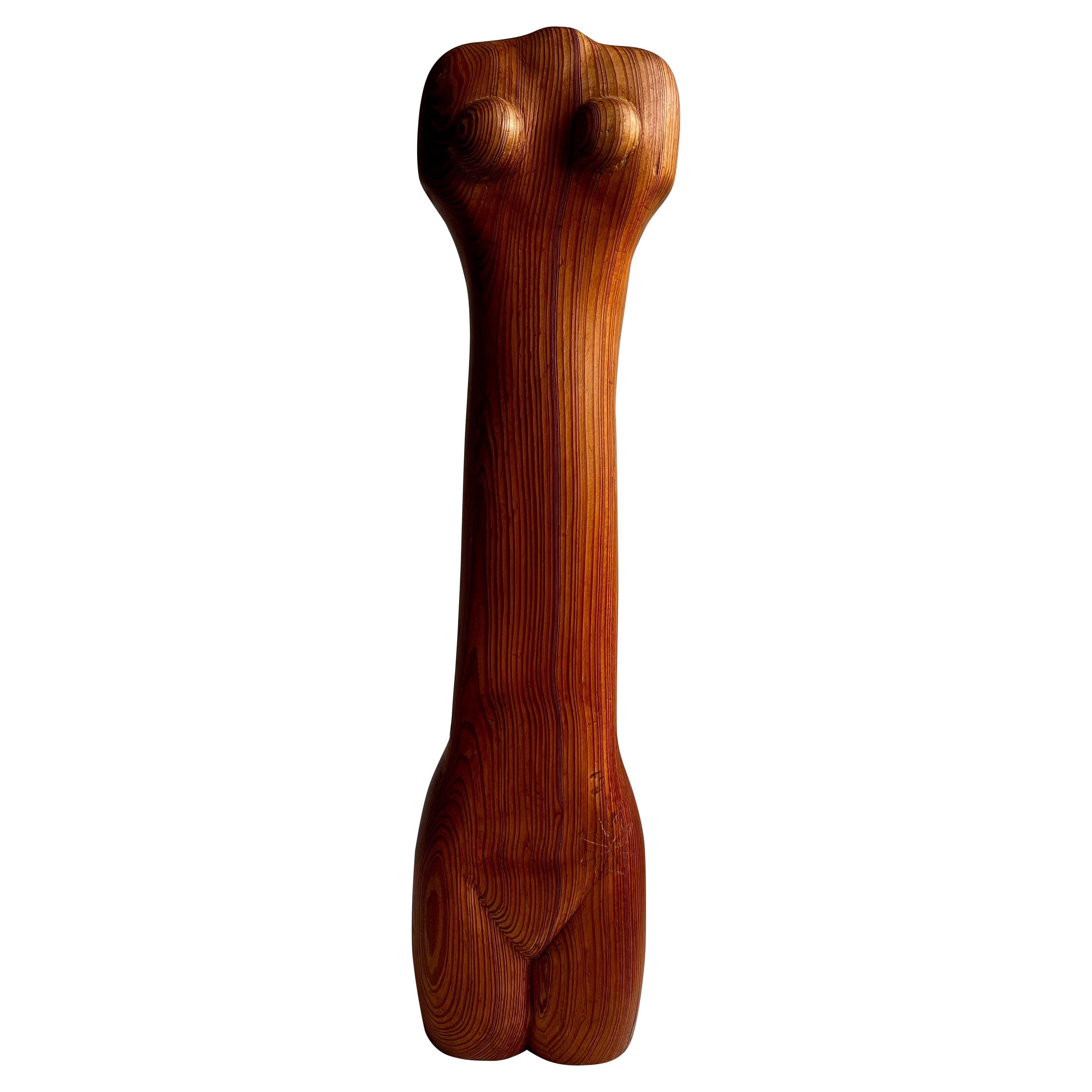 Primitive Modernist Wood Sculpture of Female Nude For Sale