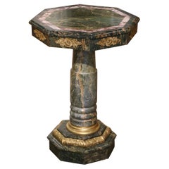 19th Century Italian Carved Marble and Bronze Octagonal Pedestal Side Table