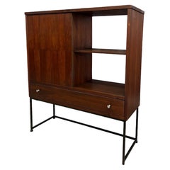 Vintage Mid Century Modern Bookshelf With Sliding Door and Dovetailed Drawers