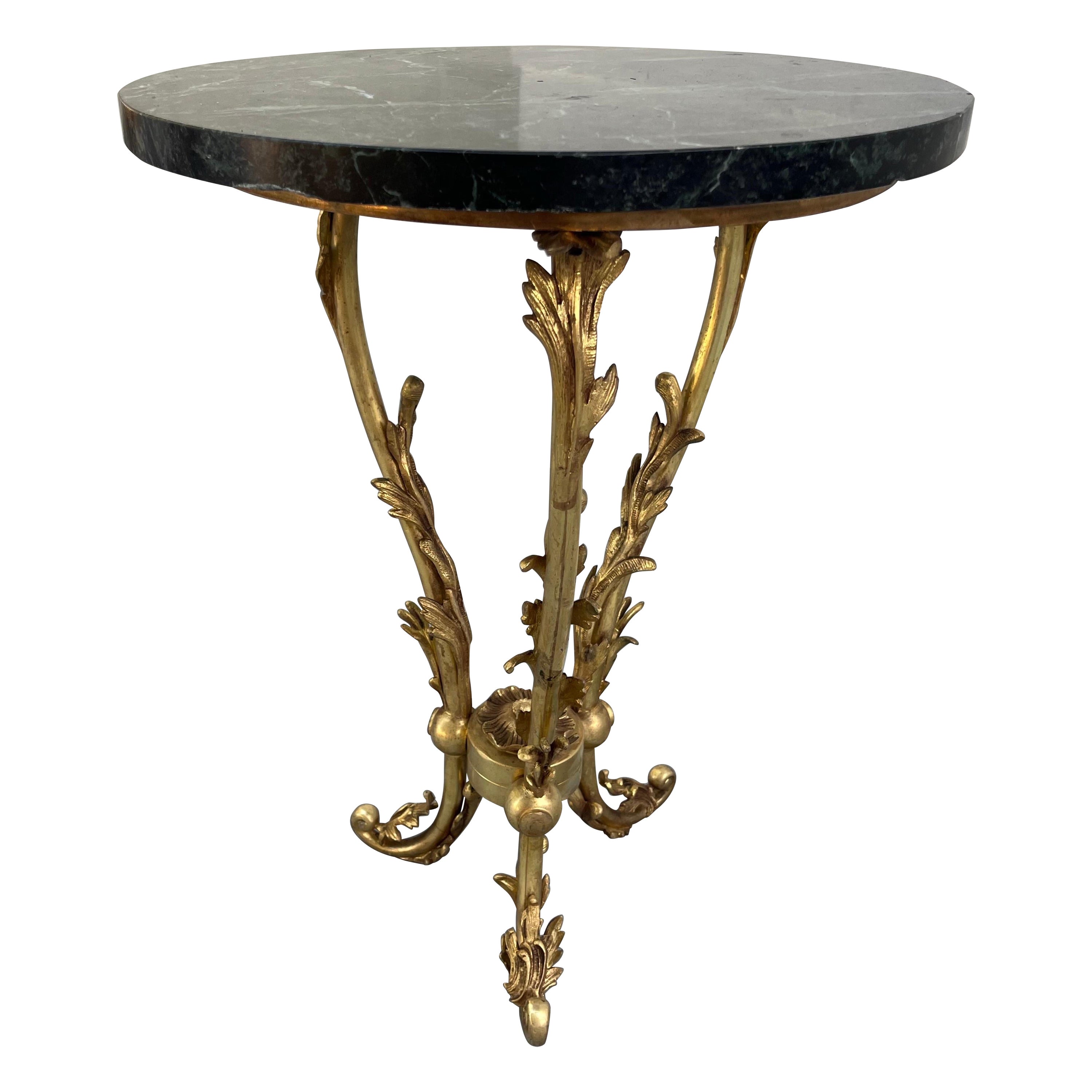 French Art Nouveau Brass Gueridon Marble Top Side Table For Sale