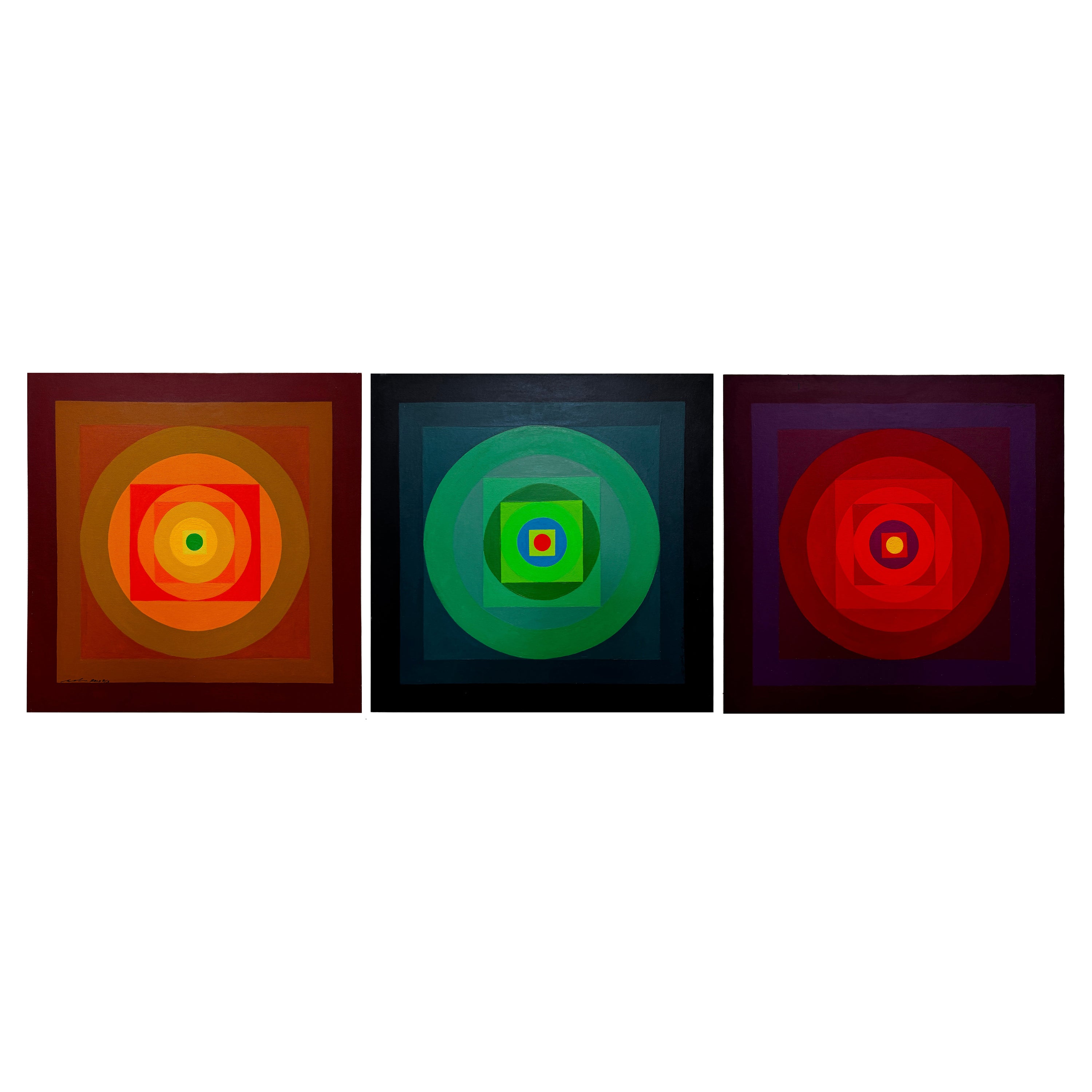 Tableaux triptyques géométriques colorés Op Art 2013 -Set of 3 en vente