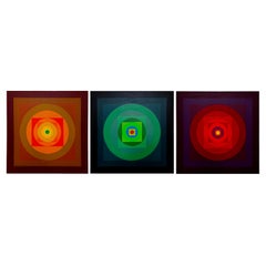 2013 Colorful Geometric Op Art Triptych Paintings -Set of 3