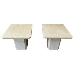 Pair of Postmodern Two Tones Italian Marble End Tables. Circa 1980s 