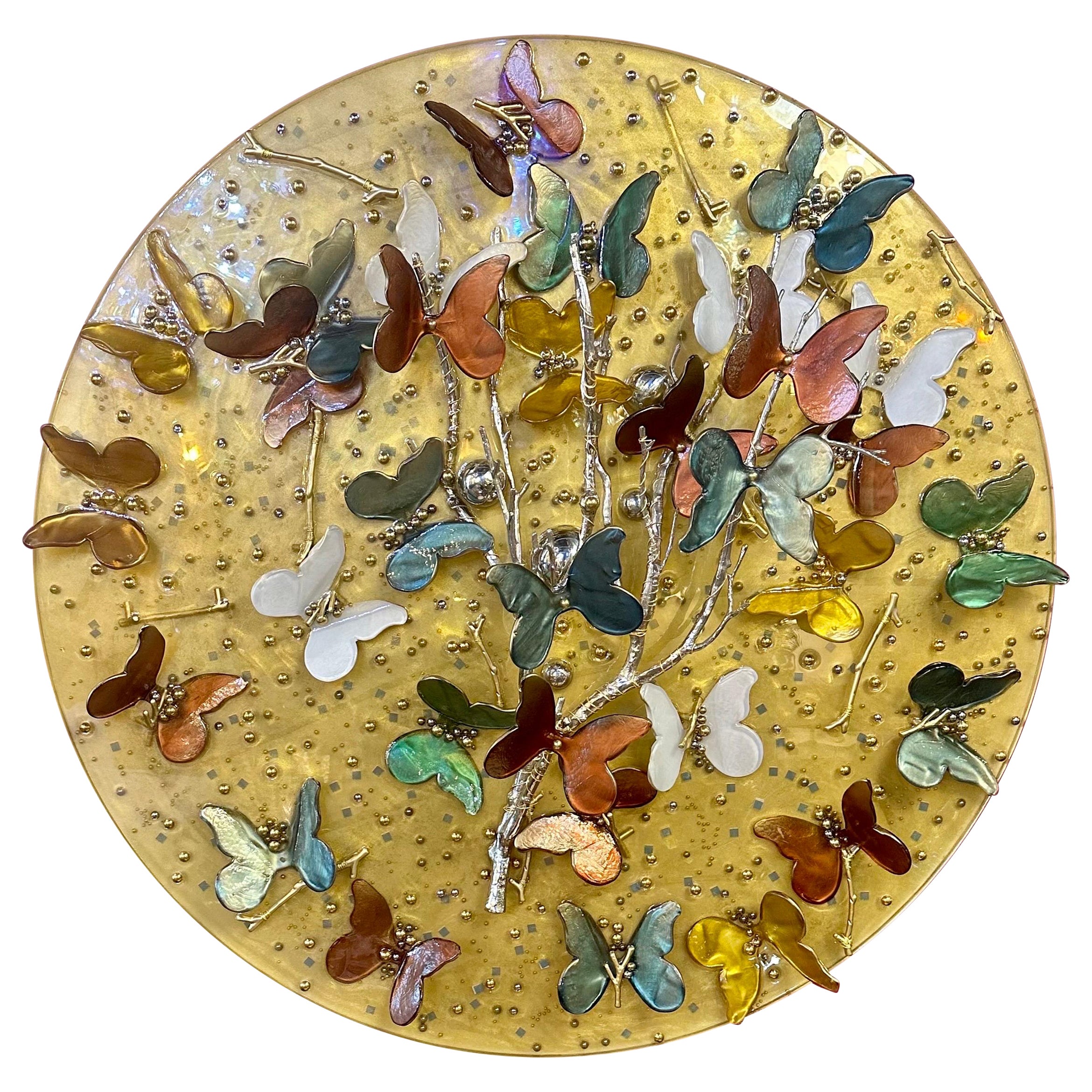 Art mural moderne du milieu du siècle dernier, composition de papillons mixtes en verre de Murano en vente