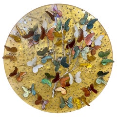 Art mural moderne du milieu du siècle dernier, composition de papillons mixtes en verre de Murano