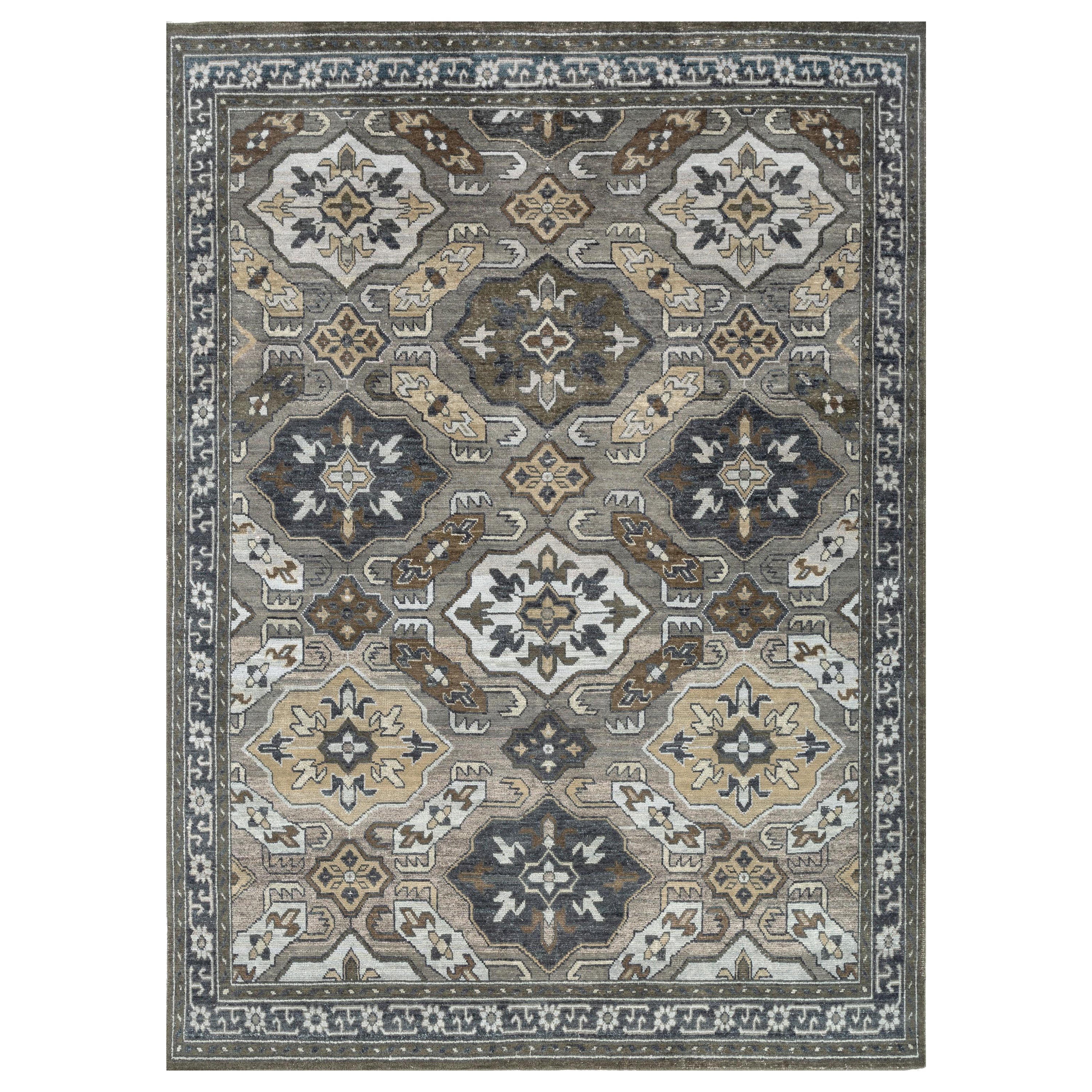 Herringbone Haven Sea Green & Graphite 240x300 cm Handknotted Rug For Sale