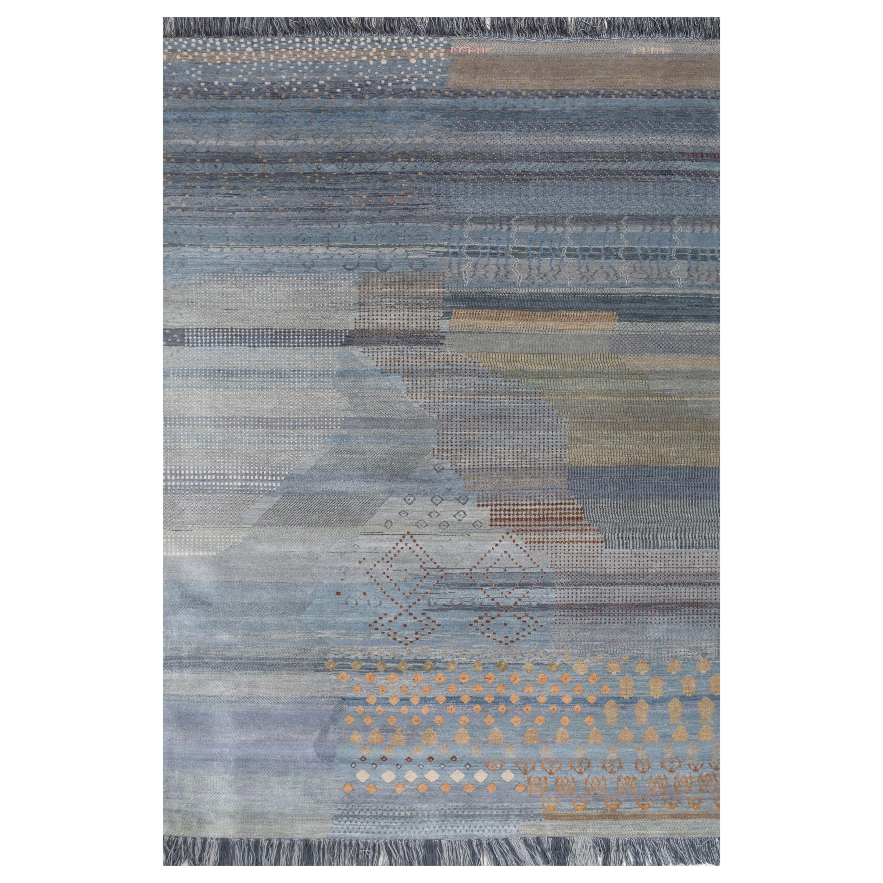 Samudra Ki Sair Pearl Blue & Powder Blue 180x270 cm Handknotted Rug For Sale