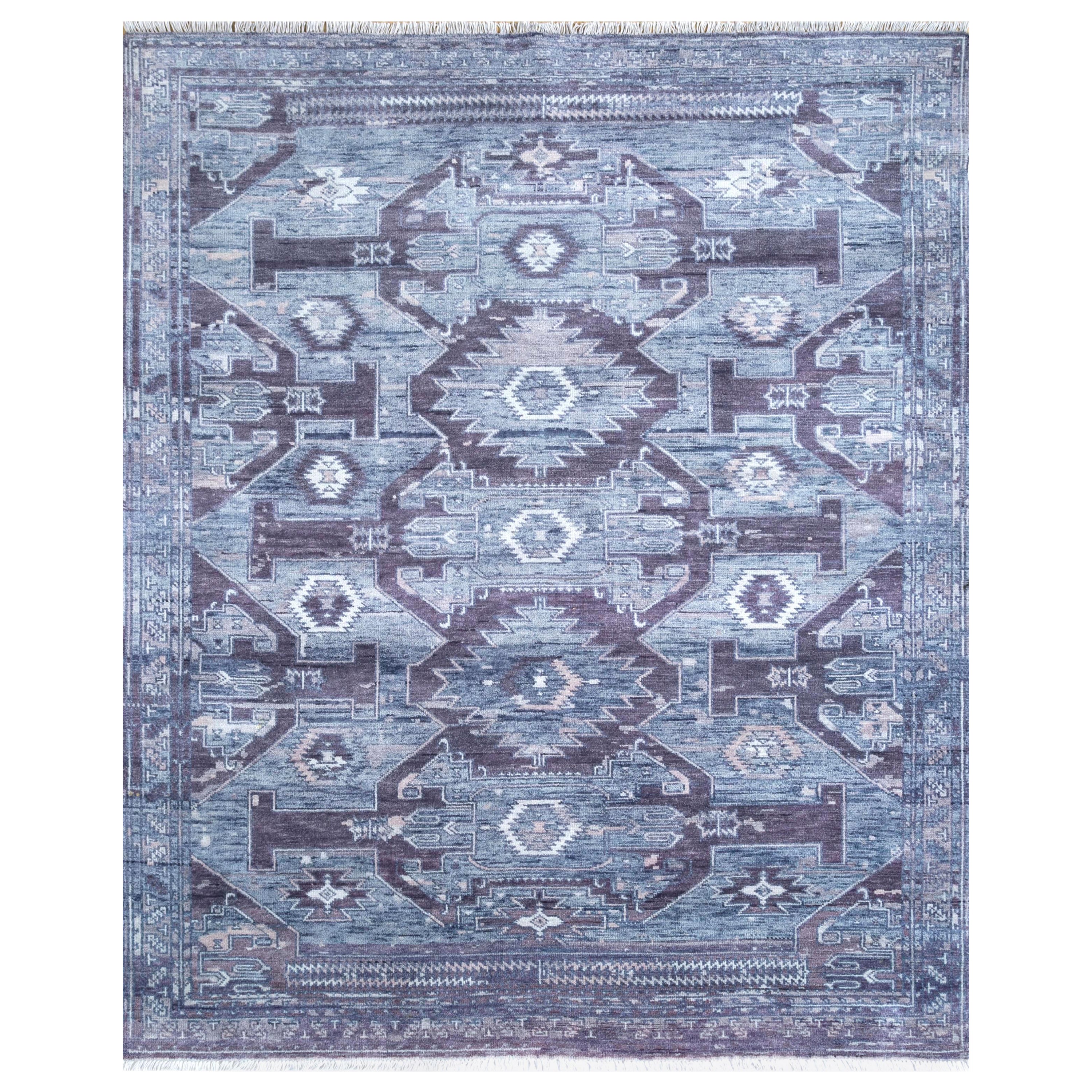 Starry Skyfall Indigo Blue & CastleRock 240x300 cm Hand Knotted Rug For Sale