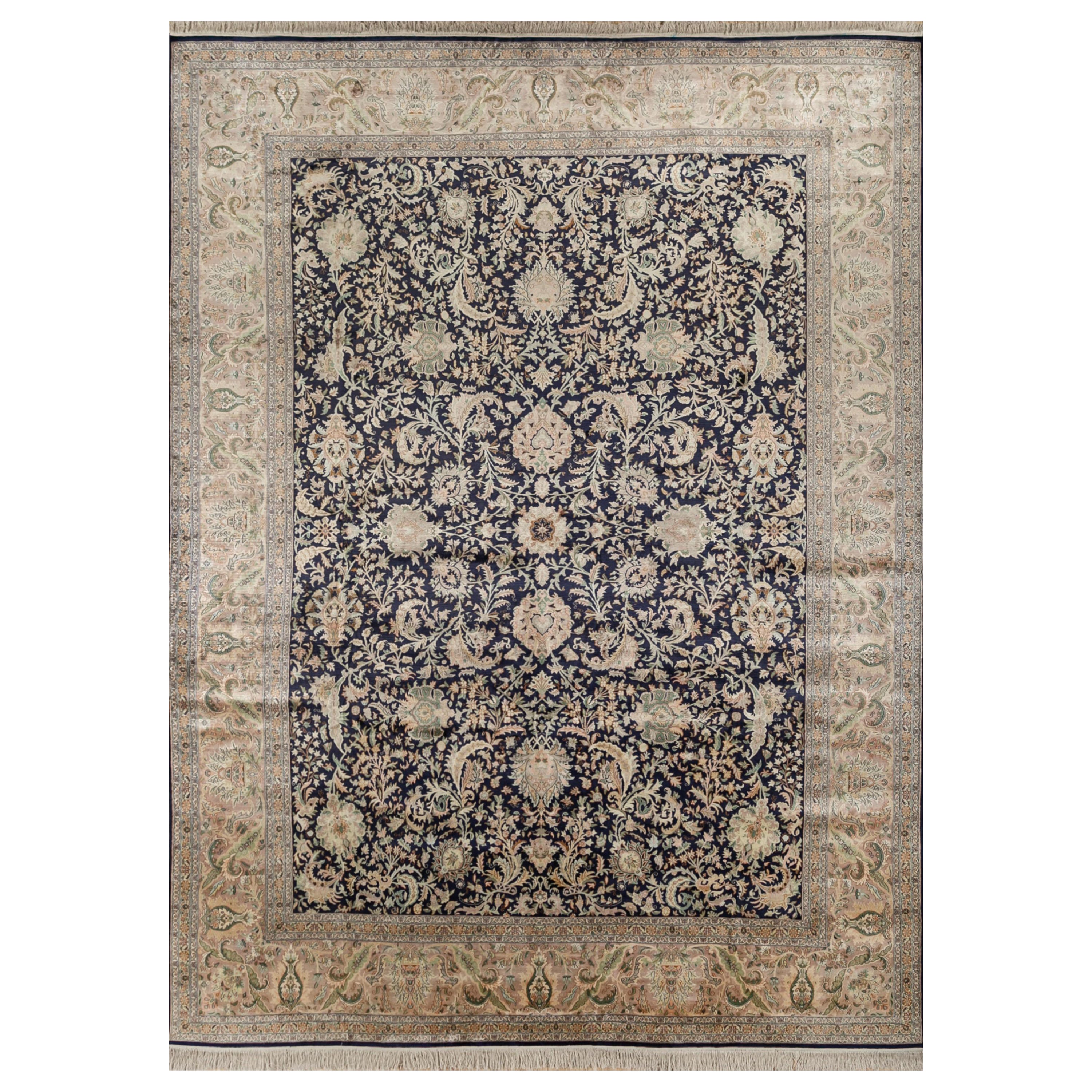 Alfombra anudada a mano Ecos del Paraíso Azul Medieval y Beige Suave 270X375 cm en venta