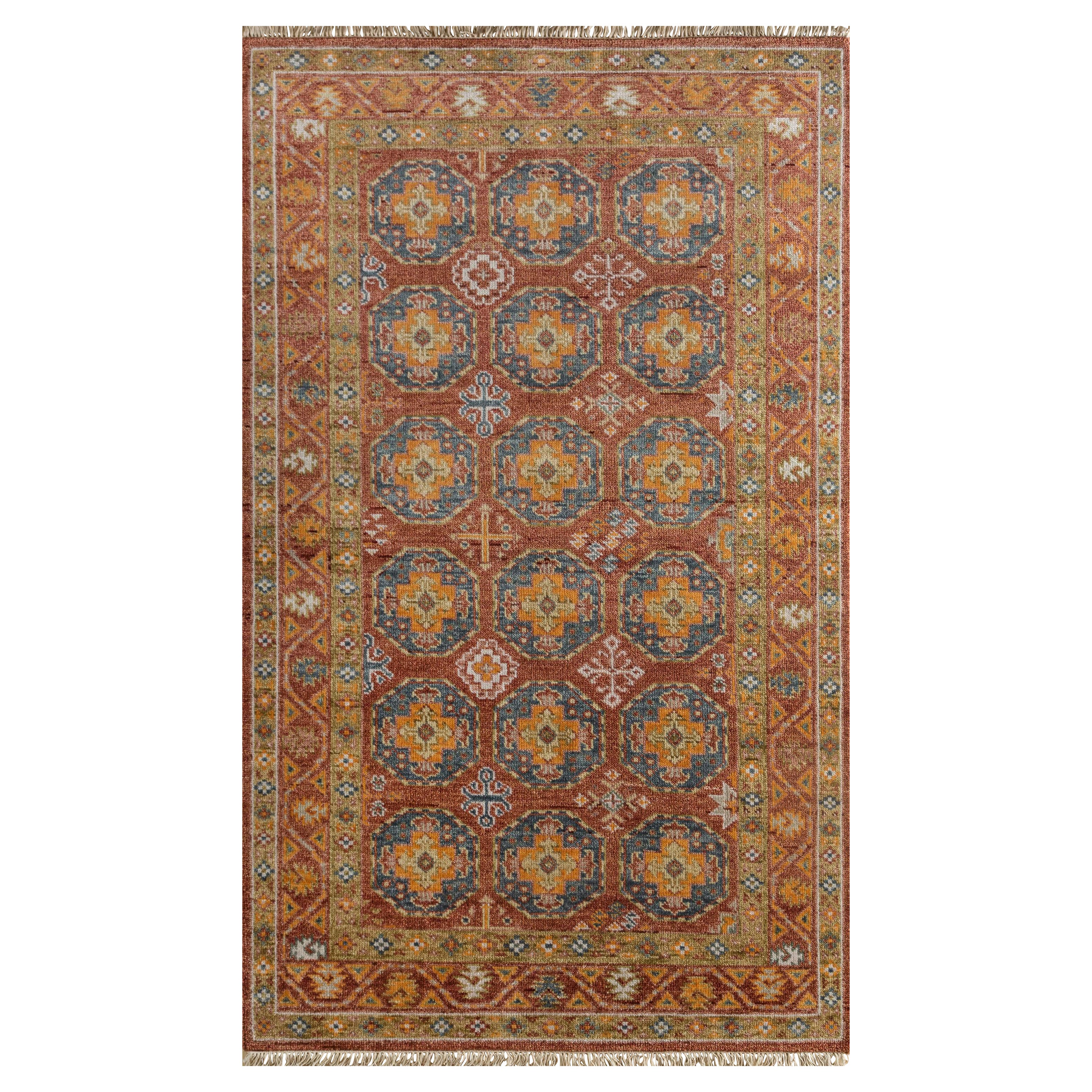 Scarlet Echoes Navajo Red & Deep Blue 180x270 cm Hand Knotted Rug For Sale